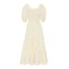 Twotwinstyle blanco primavera vestido midi para mujeres o cuello manga corta cintura alta vestidos elegantes ropa femenina moda 210531