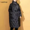 Lagabogy Winter Coat Women White Duck Down Jacket Kvinna Casual Long Parkas med Scarf Warm Loose Snow Coat 211221