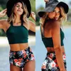 Vrouwen Floral Hoge getailleerde Bikini Cropped Tops Set Summer Beach Swimwear Badpak Mode Stijl Vintage 210629