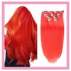 ملحقات الشعر البشرية الهندية مقطع باللون الأحمر النقي مقاطع حمراء على مقاطع منتجات الشعر على الأحمر 70g 100g 14-24inch