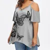 Women's T-Shirt European Style Women Plus Size Summer Large Butterfly Printing Big Yards Short Sleeve Tops 60