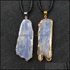 Pendentif Colliers Pendentifs Bijoux Irregar Naturel Kyanite Pierre Brute Bord Doré Chandail Chaîne Cristal Minéral Spécimen Collier Corde Dr