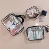 Bolsas de cosméticos de PVC de viaje para mujer, bolsas de maquillaje transparentes con cremallera, organizador, lavado de baño, bolsos de mano, estuche 3 unids/set