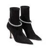 Лучшие роскоши Leroy Boots Boots Женские заостренные носки носок с кристальному украшению Высокие каблуки роскошный бренд леди вечеринка свадебное платье