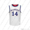 Barato personalizado Kansas Jayhawks NCAA # 14 Jersey de baloncesto blanco Personalidad costura personalizada cualquier nombre número XS-5XL