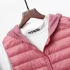 Schinteon Women Ultra Light Down Vest Casual Short Gielt with Knitted Hood Thin Inner Bottoming Garment Spring Autumn 211011