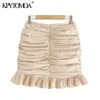 KPYTOMOA KVINNA CHIC Fashion -applikationer Ruffled veckade minikjol Vintage Hög midja Back Dragkedja Kvinnor Mujer 210306