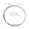 Pure Silver 17 5 CM Tennis Bracelet 4 mm Wide Square Chain With Full 2 5 2 5mm Bling Rainbow Zircon Real 925 Jewelry For Women272S