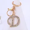 Women Keychain 26 Alphabet Letter Rhinestone Gold Color Keyring Charm Key Chain Accessoreis Female Car Bag Holder