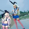 Anime Kantai Coleção Shimakaze Uniformes Cosplay Cos Traje Frete Grátis + Meias (Topo + Saia + Tie + Headwear + Luvas + Meias + Tanga) Y0913