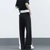 [EAM] Vita alta elastica Pantaloni casual impiombati bianchi neri Nuovi pantaloni larghi da donna Moda marea Primavera Estate 2021 1DD8329 Q0801