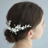 SLBRIDAL Handmade Silver Color Rhinestones Crystal Bridal Comb Pearls Creamic Flower Wedding Hair Accessories Women Jewelry