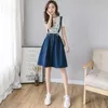 Zoki Plus Size S4XL Women Denim Rem kjol Elegant Summer Korean Elastic High midja Aline Midi kjol Jeans Faldas Mujer Moda 210311