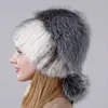 Berretto invernale caldo in vera pelliccia d'argento naturale per le donne Cappello per le orecchie di buona qualità coperto nella parte posteriore Scot22