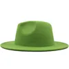 Wide Brim Hats Arrival Outer Green Inner Pink Wool Felt Jazz Fedora Men Women Panama Trilby Cap Whole5517970