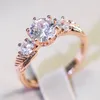 Wedding Rings Exquisite Crystal Rose Gold Ring For Women Special Leaf Shape With White Zirconia Female Band Gift7658161