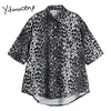 Yitimuceng Leopard Bluse Frauen Vintage Button Up Shirts Lose Gerade Drehen-unten Kragen Kleidung Sommer Mode Tops 210601