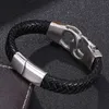 Nouveau Bracelet à breloques manchette en acier inoxydable à la mode boucle magnétique Bracelets en cuir véritable noir marron