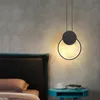 Minimalistisk svart ringhängande lampa med lång tråd Dimbar LED tak hängande ljus för restaurang sovrum sängsidan dekor lampa