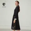 FANSILANEN Vintage slim long black dress Women velvet puff sleeve shirt Autumn winter french elegant party club 210607