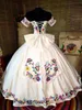 Mexicaanse Charro Quinceanera Jurken Thema Kleurrijk Geborduurd Off The Shoulder Satin Lace-Up Baljurk Zoete 16 Vestidos 15 Anos