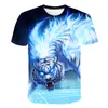 Camisetas para hombres 2021 camiseta manga corta monstruo cuello redondo 3D estampado top de moda casual fresca y cómoda tigre