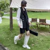 [EAM] Women White Contrast Color Big Size Blazer Lapel Long Sleeve Loose Fit Jacket Fashion Spring Autumn 1DE2182 211122