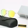 클래식 라운드 선글라스 브랜드 디자인 UV400 안경 금속 골드 프레임 태양 안경 남자 여자 미러 선글라스 폴라로이드 유리 렌즈 상자