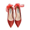 Vestido sapatos de cristal sapatos casamento feminino nova água diamante apontado vermelho xiuhe roupa geralmente pode usar não cansado pés 220303