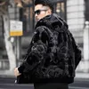Hommes fourrure fausse haute qualité imprimé léopard court à capuche coréen or vison veste mouton cisaillement chaleur épais manteau hommes