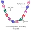 패션 목걸이 힙합 쥬얼리 13mm 아이스 밖으로 CZ 멀티 컬러 커피 콩 돼지 코 합금 모조 다이아몬드 매력 링크 체인 남성과 여성을위한 선물