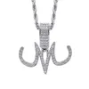 Hip Hop Cubic Zirkoon Brief M Hanger Mannen Ketting Hoge Kwaliteit Rock Chain Luxe Sieraden Q0531