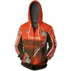 2021 Cleveland Mäns Cool Fotboll Sportkläder Splash Bläckfärg Röd Hjälm Tryck Browns 3D Zipper Hoodies