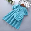 4-10 Years High Quality Summer Girl Clothing Fashion Casual Solid Kid Children Dress with Bags 210615