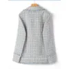 Duży rozmiar Light Blue Tweed Garnitur Kurtka Wiosna Jesień Moda Retro Krótki Lapel Podwójna Plaid Top S399