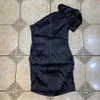 Femmes Sexy une épaule à manches courtes noir Mini robe moulante printemps célébrité piste soirée Vestidos 210527