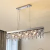 Moderno Chrome Chandelier para sala de jantar Nova lâmpada de cristal de retângulo de luxo decoração de casa pendurar luminária luminária de cozinha ilha lustre