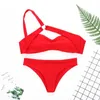 Сексуальное одно плечо бикини 2019 леопардовый купальник красные купальники женщины толчок бикини набор бразильский пляж носить плавать для купальника костюм Y0820