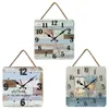 25cm väggklockor Mute Wooden Clock Vintage Retro Style Square Rustic Farmhouse Slitna Romerska Hängande Klocka Heminredning