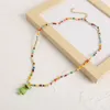 Trendy Weibliche Boho Handgemachte Perlen Mehrfarbige Glas Perlen Niedlichen Cartoon Grünen Frosch Anhänger Halsketten Für Frauen Mädchen Geschenke