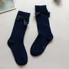 Младенческие колены высокие носки ребёнка против скольжения малыша рожденные оборками бабочка галстук хлопок 210615