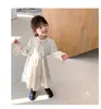 3-7 jaar Hoge Kwaliteit Lente Meisje Jurk Mode Chiffon Solid Draped Ruched Kid Kinderkleding Princess 210615