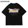 GONTHWID T-shirts à manches courtes Chemise Hip Hop Streetwear Hommes Lettres d'été Imprimer T-shirts Coton Casual Harajuku Lâche Mode Tops 210707