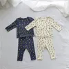Outono Lemon impresso roupas bebê meninos meninas conjunto bebê manga comprida tops e cintura alta calças de algodão criança pijama conjunto 210309