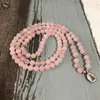 Mulheres buddha yoga pulseira rosa 108 rosequartz rosa pedra natural mala pulseiras senhoras lótus