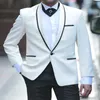 Белый Формальный свадьба смокинг для Groomsmen 2 Piece Custom Slim Fit Mount Suits с шалью отворот человек модный куртка с черными брюками x0909