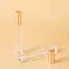 NEWnew 10 ml vide stylo carré en verre transparent rouleau sur bouteille avec bouchon en or en acier inoxydable roller ball pour parfum d'huile essentielle LLF12862