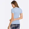 L-2067 Maglietta sportiva da donna manica corta da yoga girocollo slim fit Maglietta da corsa ad asciugatura rapida T-shirt traspirante da donna Abbigliamento fitness all'aperto