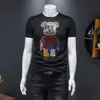 Hot Diamonds Bear Camiseta Hombre Verano Nueva Tecnología Pesada Alta Calidad Slim Casual Manga Corta Hombre Streetwear Top Ropa Negro Blanco M-5XL