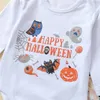 Zestawy odzieżowe Dzieci Dziewczyny Halloween Stroje Dla Niemowląt Maluch Listu Czaszki Drukuj Topy + Dynia Spodnie Flarowane + Kłębek Pałąk 3 Sztuk / Zestaw Wiosna Jesień Baby Odzież